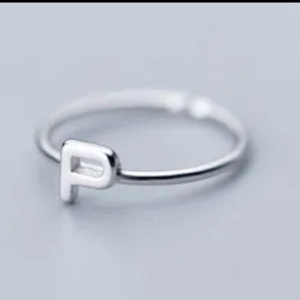 925 Sterling Silver Adjustable Stackable Initial Ring, Os - P